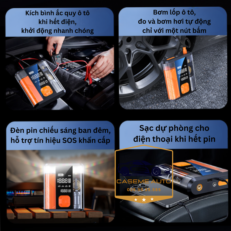 Bơm hơi ô tô và kích bình ắc quy Roadman 8800mAh