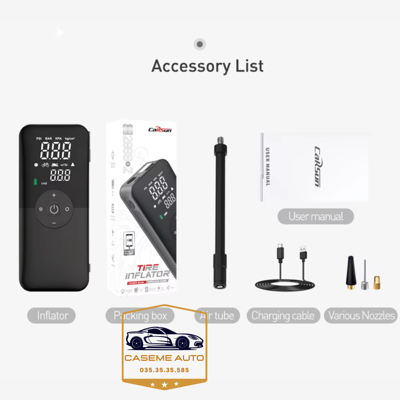 Bom Lop O To Xe May Mini Khong Day Carsun C3106 Pin 4000mah Ap Suat 150psi Co Den Led Sac Du Phong (11)