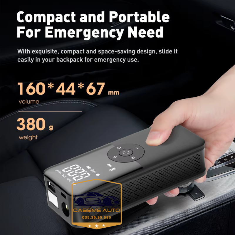Máy bơm lốp không dây mini CARSUN C3106 tích hợp đèn LED