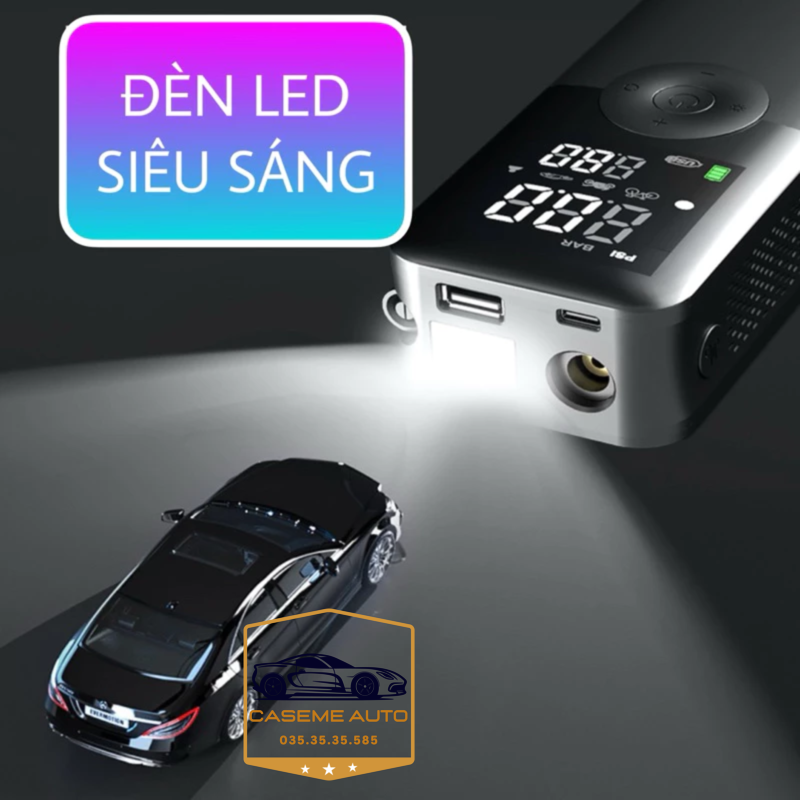 Bom Lop O To Xe May Mini Khong Day Carsun C3106 Pin 4000mah Ap Suat 150psi Co Den Led Sac Du Phong (8)