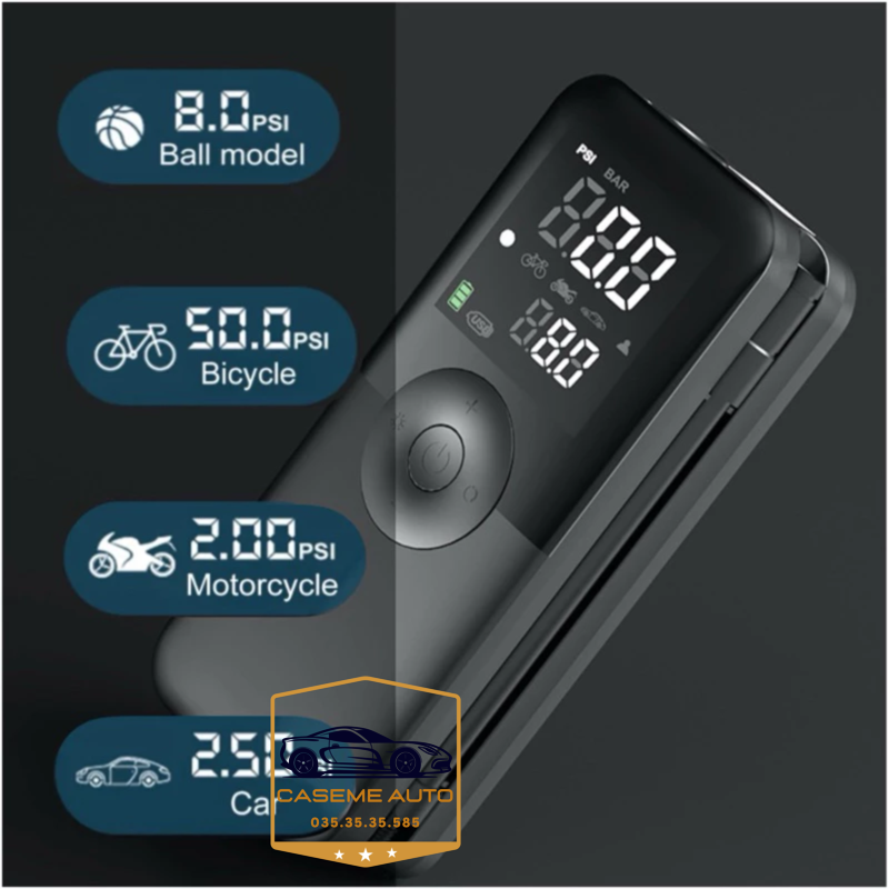 Bom Lop O To Xe May Mini Khong Day Carsun C3106 Pin 4000mah Ap Suat 150psi Co Den Led Sac Du Phong (9)