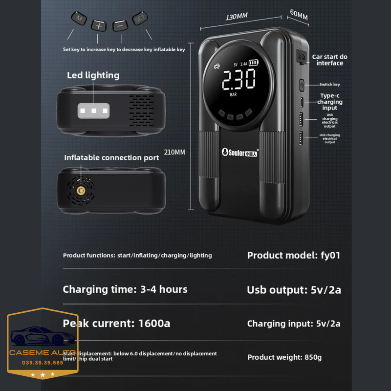 thiết bị kích bình ô tô Soulor CYD14 dung lượng cao 129000mAh